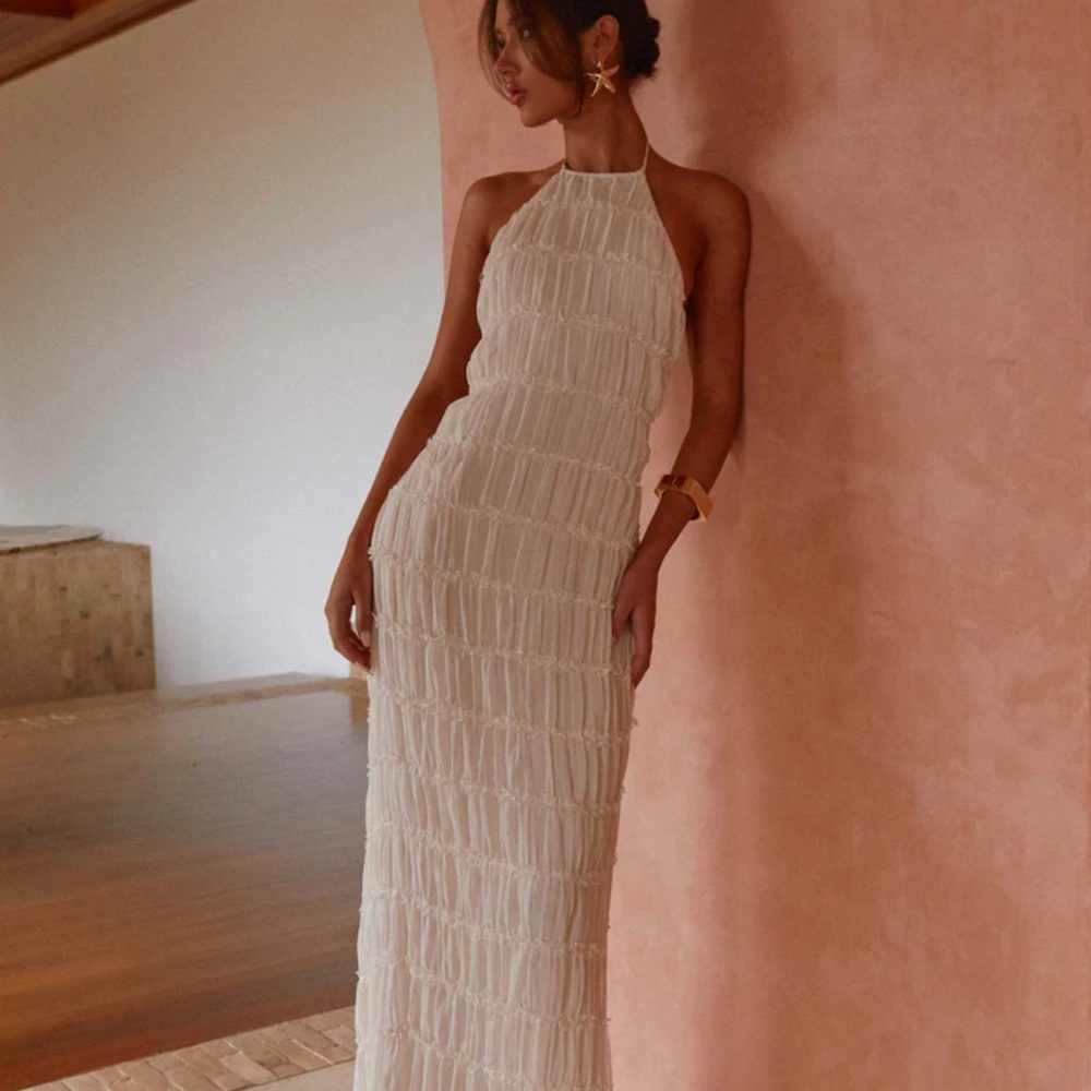 Elegant Cream Halter Maxi Dress | Peppermayo *NEVER WORN*